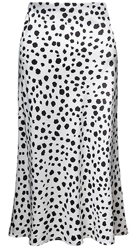 Womens Leopard Print Skirt Midi Long Length Silk Satin High Waist Elastic Skirts | Amazon (US)