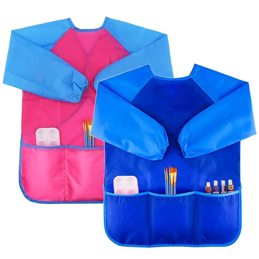 Zkptops 2 Pack Kids Art Smock Colorful Waterproof Children Art Aprons Artist Painting Aprons with... | Amazon (US)