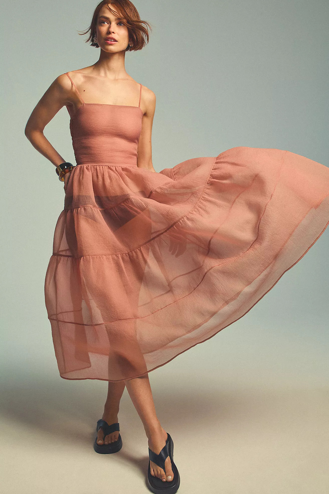 OhSevenDays Tiered Sheer Midi Dress | Anthropologie (US)