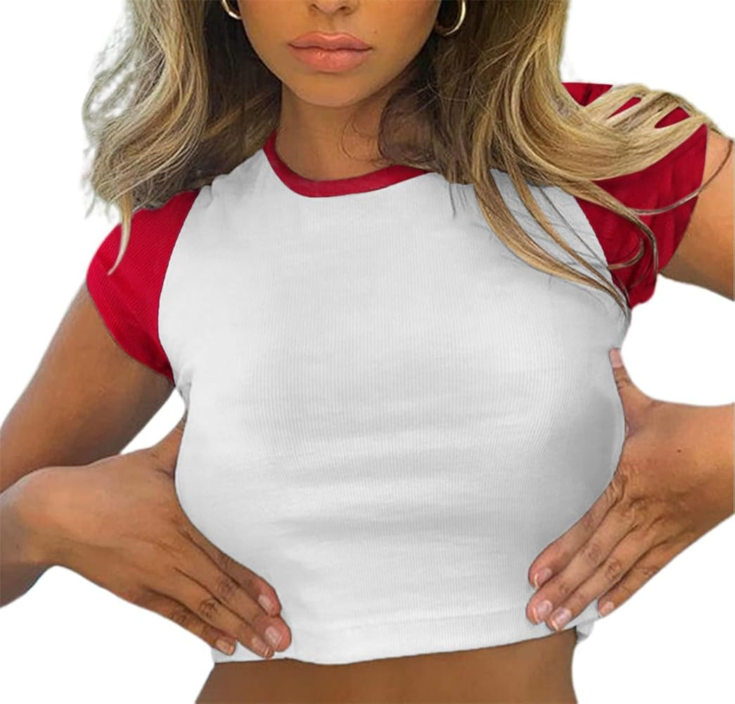 Avanova Women's Letter Print Tee Short Sleeve Round Neck Slim Fit Crop Top T Shirt | Amazon (US)