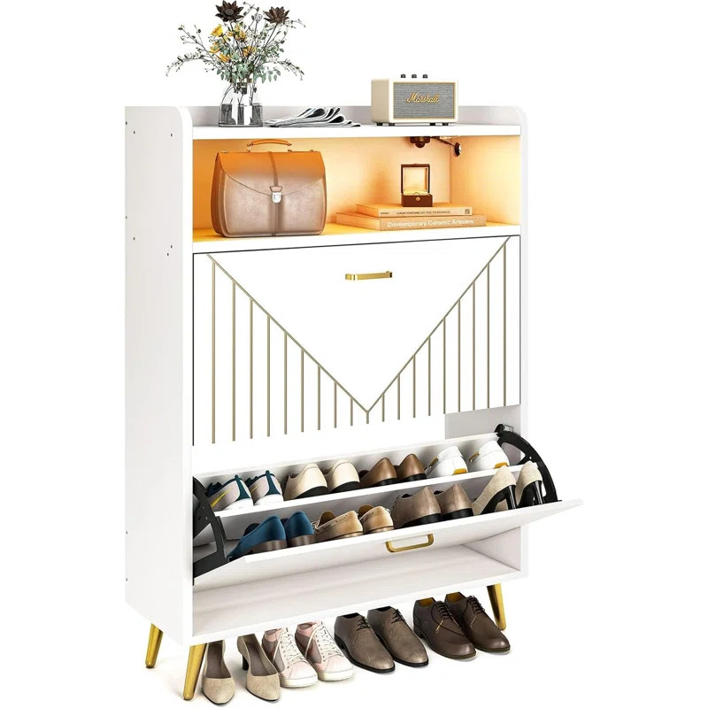 30 Pairs Shoe Storage Cabinet with Flip Doors and Motion Sensor Night Light | Wayfair North America