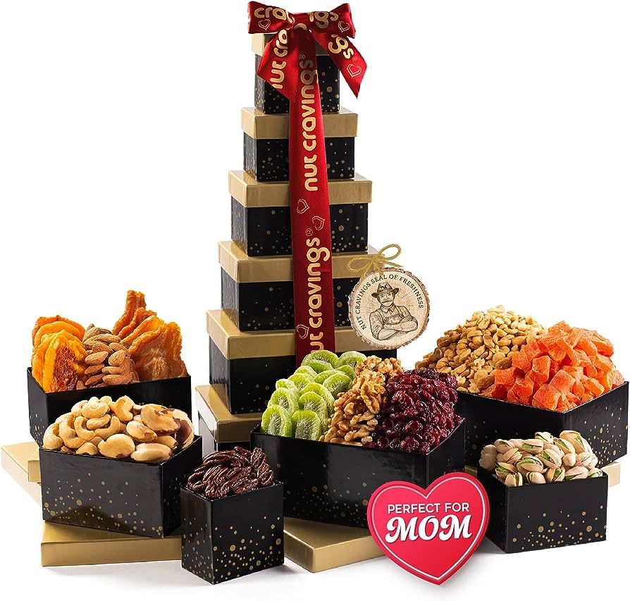 Mothers Day Mixed Nuts Gift Basket Black Tower + Heart Ribbon (12 Assortments) Gourmet Food Bouqu... | Amazon (US)