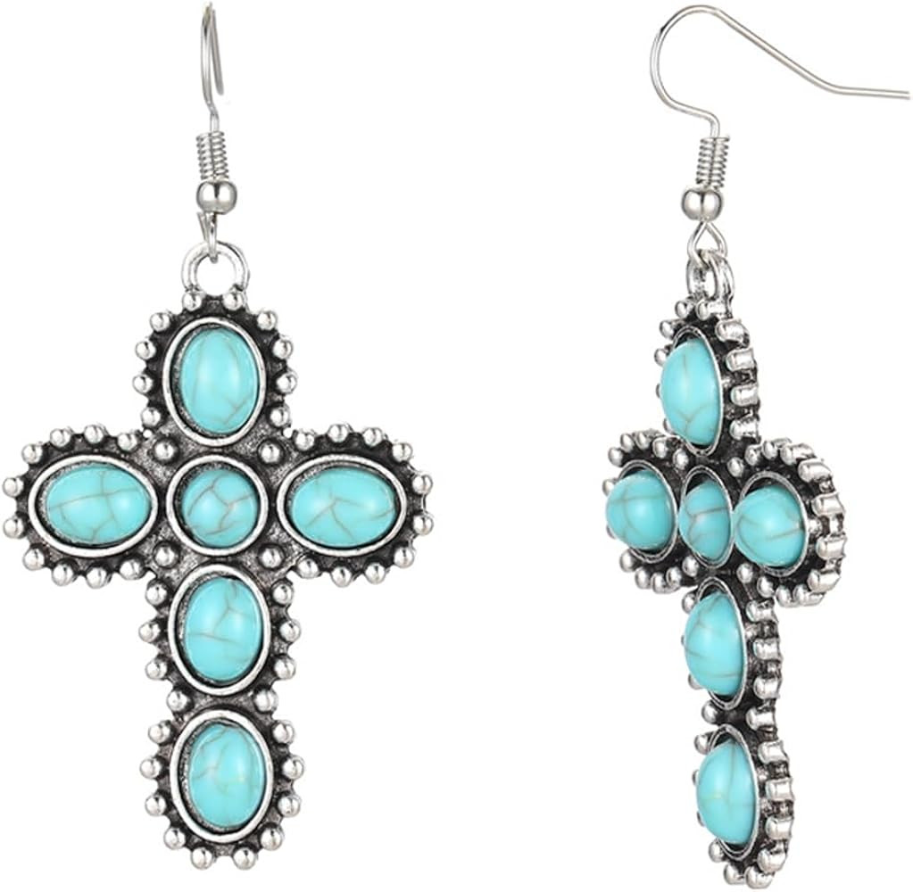 Turquoise Dangle Earrings for Women Vintage Blue Turquoise Vintage Oval Teardrop Earrings Bohemia... | Amazon (US)