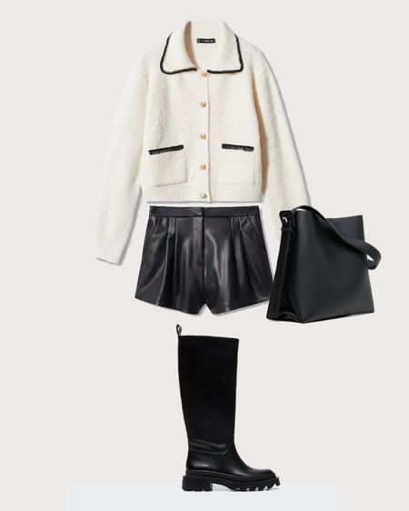Cream and black cardigan with buttons and pockets 🖤☕️

Black and white cardigan
Boxy cute cardigan
Leather shorts
Black leather shorts 
Black boots
Flat black boots 
Cute neutral style outfit 

#LTKunder50 #LTKunder100 #LTKstyletip
