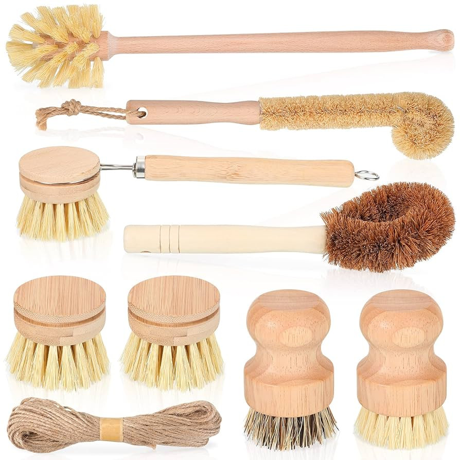 8 Pcs Bamboo Dish Brush Dish Washing Scrub Bottle Brush Wooden Palm Pot Brush Cleaning Scrubbers ... | Amazon (US)
