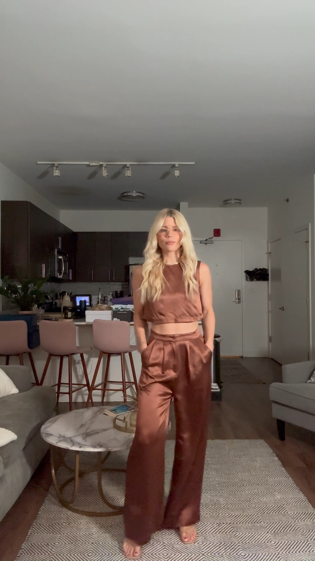 Silk pant set! Chocolate for fall! 