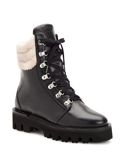 Alyssa Shearling-Trim Leather Hiking Boots | Saks Fifth Avenue
