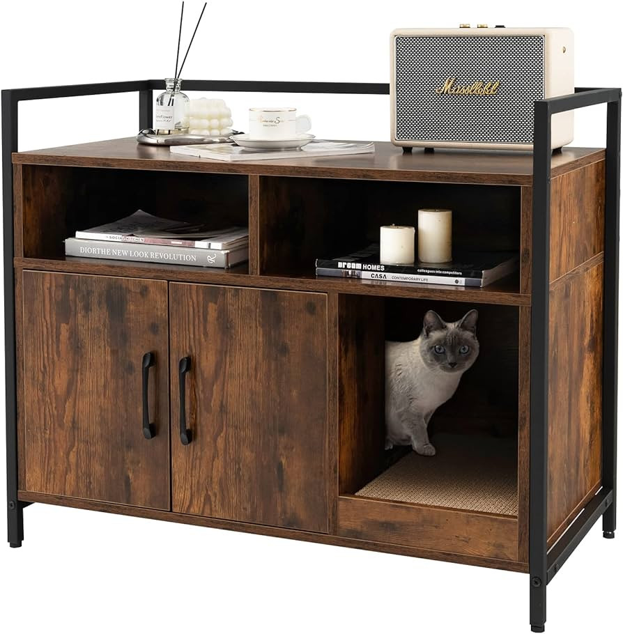 Giantex Cat Litter Box Enclosure - Cat Washroom Hidden Furniture with Front Entry, Cat Scratcher,... | Amazon (US)