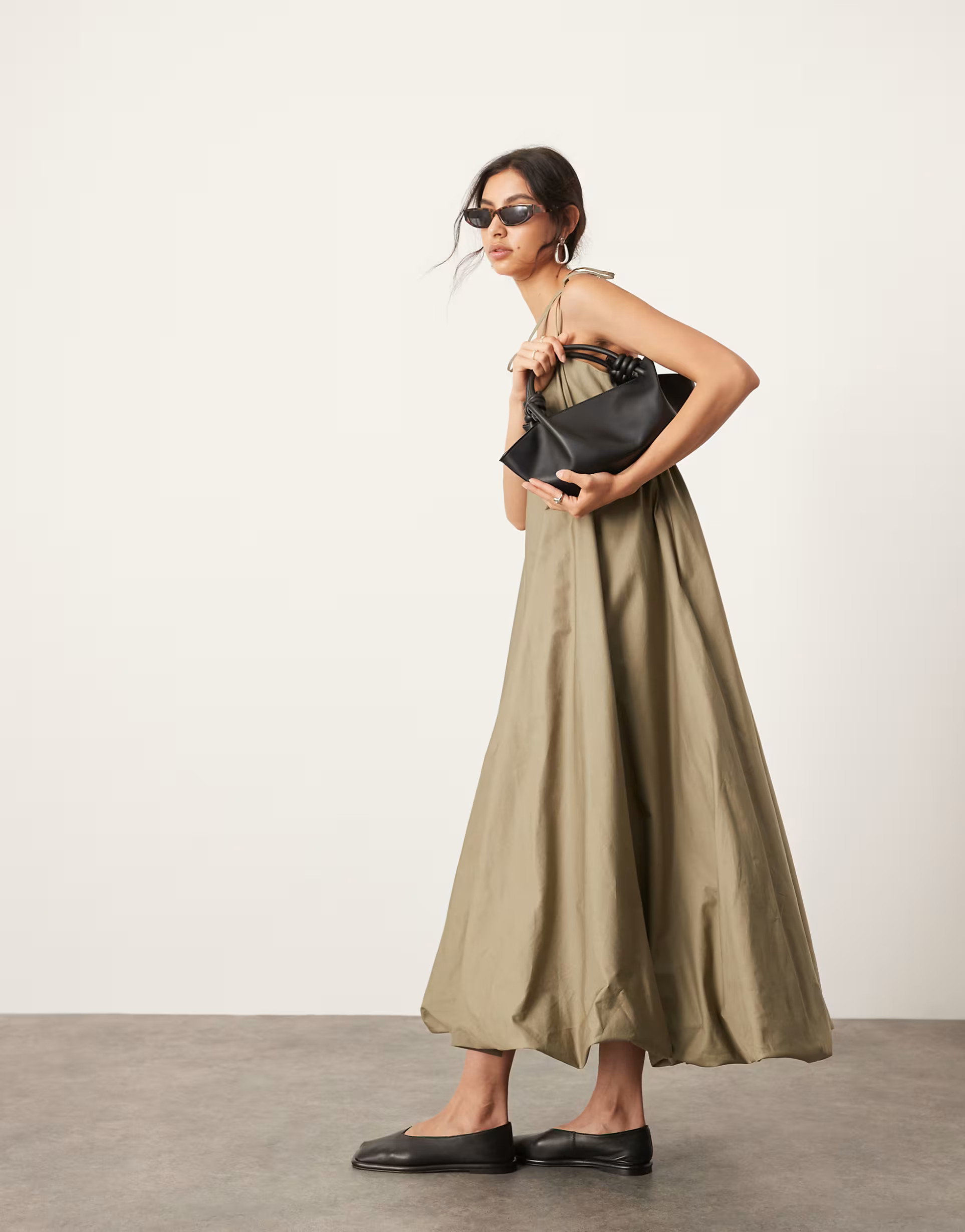 ASOS EDITON cami puff ball maxi dress in khaki | ASOS (Global)