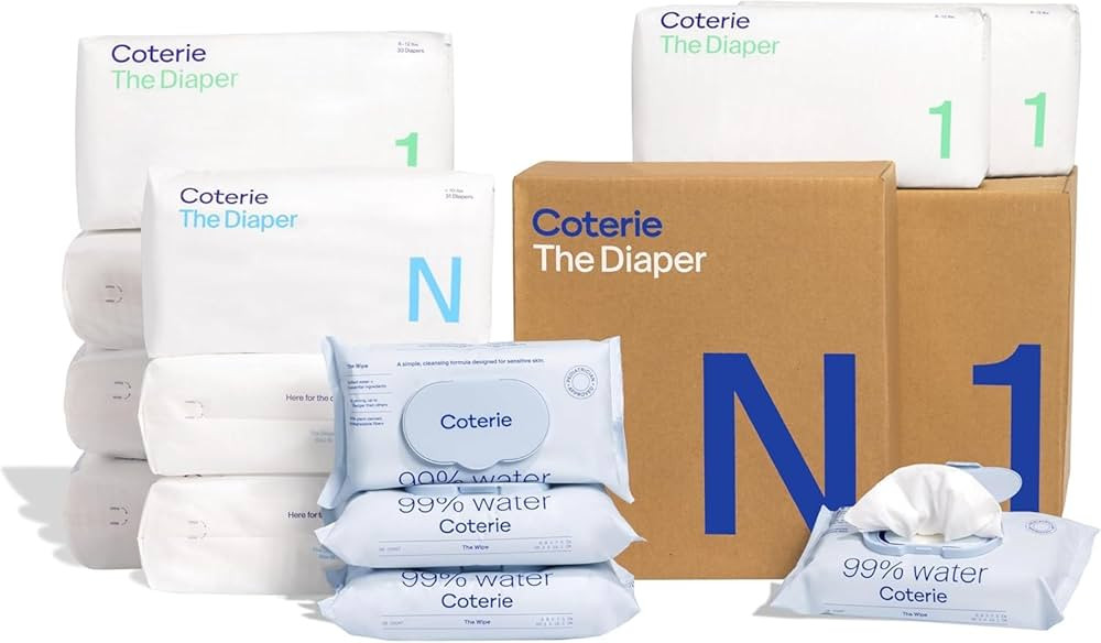 Coterie Baby Wipes + Diapers Kit, Size 1 (198 Count) & Size Newborn Diapers (93 Count), 4 Pack (2... | Amazon (US)