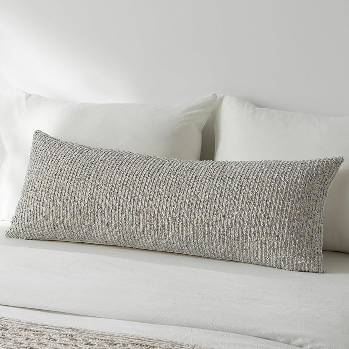 14x36 Cream Grey Decorative Body Pillow Cover for Bed Textured Boucle Striped Chic Morden Boho Ac... | Amazon (US)