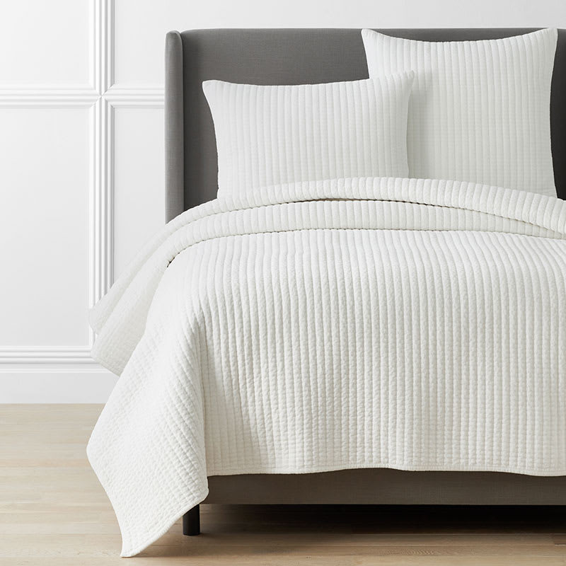 Straight Stitch Velvet Quilt - White, Full/Queen | The Company Store