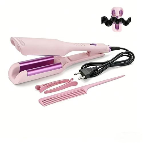 Hair Crimper for Women’s Beach Waves – Pink Deep Waver Curling Iron, 1.25-Inch Ionic Ceramic Hair Tool with Four Temperature Settings, Easy to Use for Long/Short Hair（Pink） | Amazon (US)