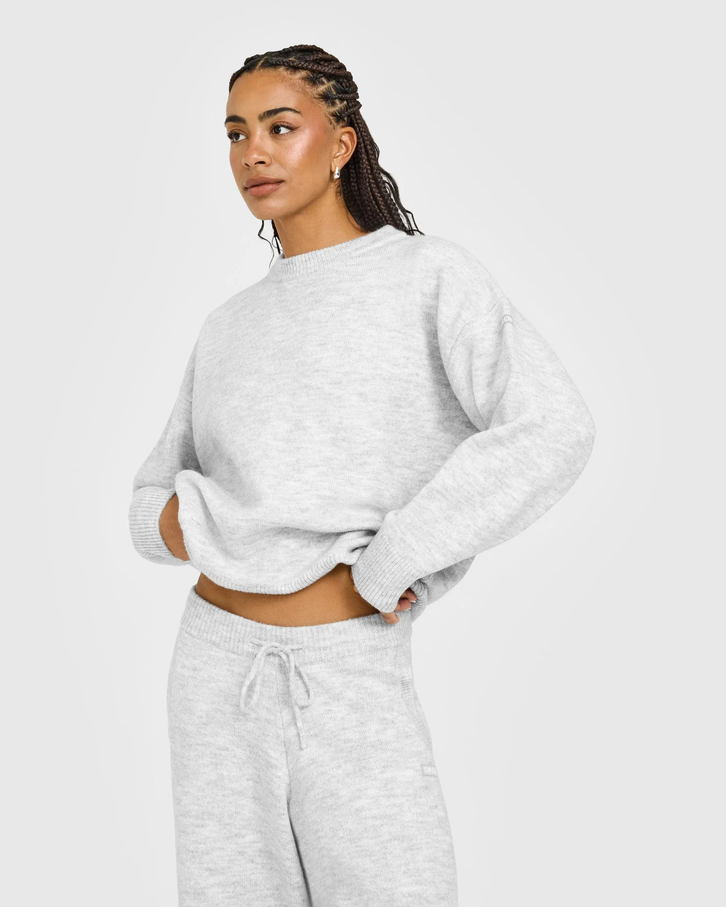 Oversized Knit Crew Neck Sweatshirt 
 Light Gray Marl | Oner Active (UK / US)
