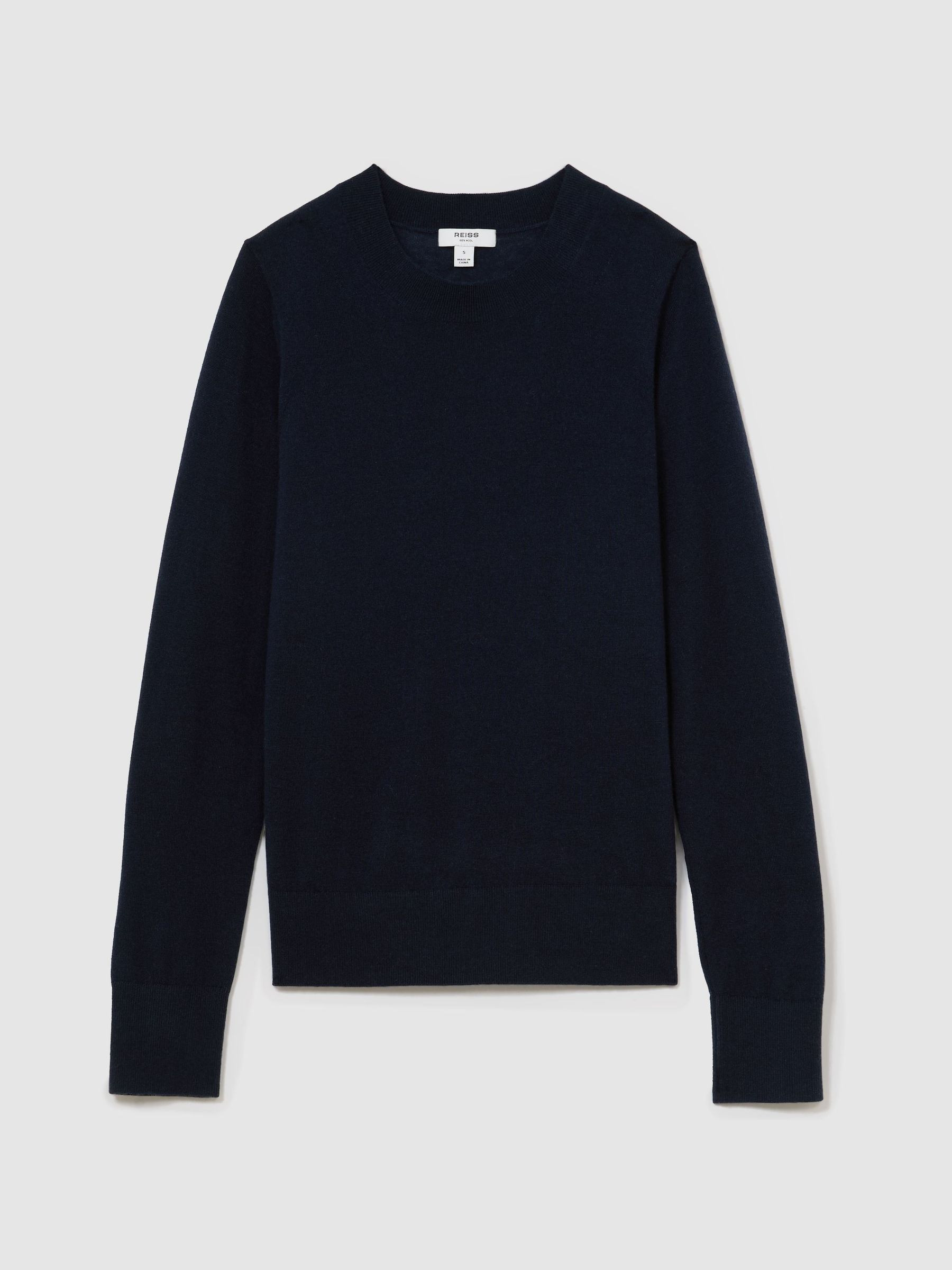 Reiss Merino Wool Crew-Neck Jumper in Navy | REISS | Reiss US