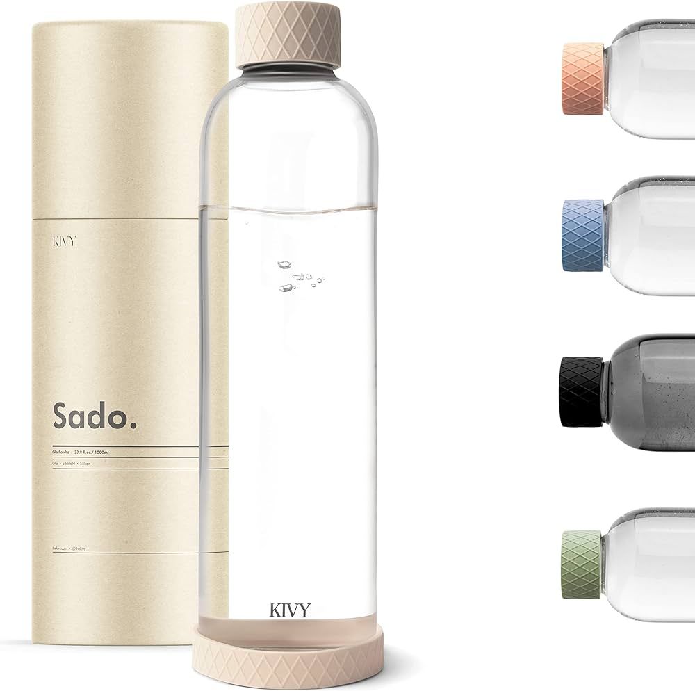 KIVY 32 oz Glass Water Bottle with Silicone Sleeve - BPA free Glass Water Bottles 32 oz - Aesthet... | Amazon (US)