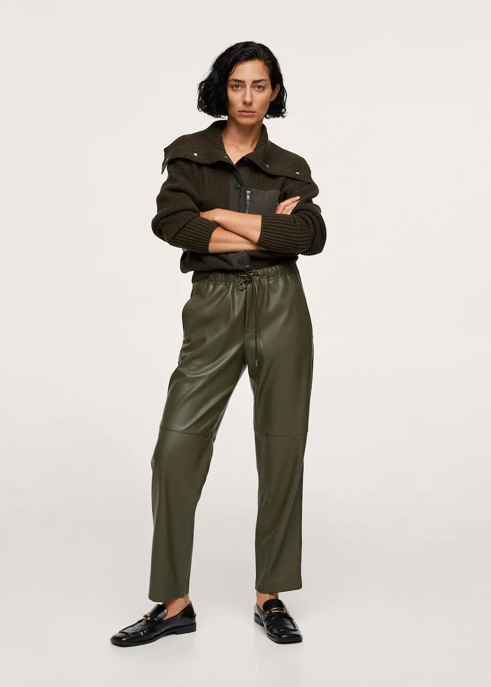 Leather-effect elastic waist trousers | MANGO (US)