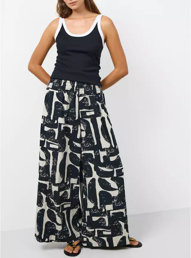 Buy Mono Print Linen Rich Wide Leg Trousers 10 | Linen | Tu | Tu Clothing
