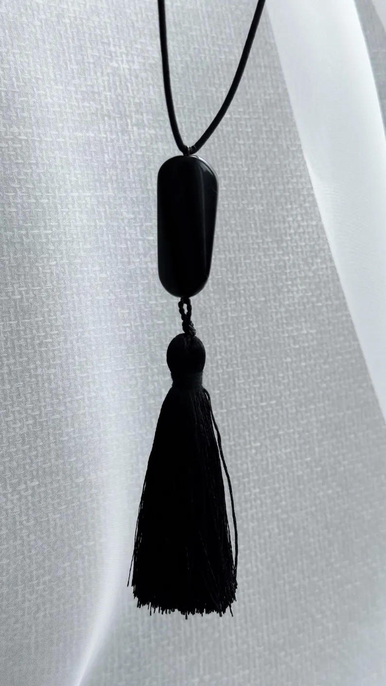 Black Onyx Pendant With Tassel on Leather Cord – 36” Necklace - Etsy | Etsy (US)