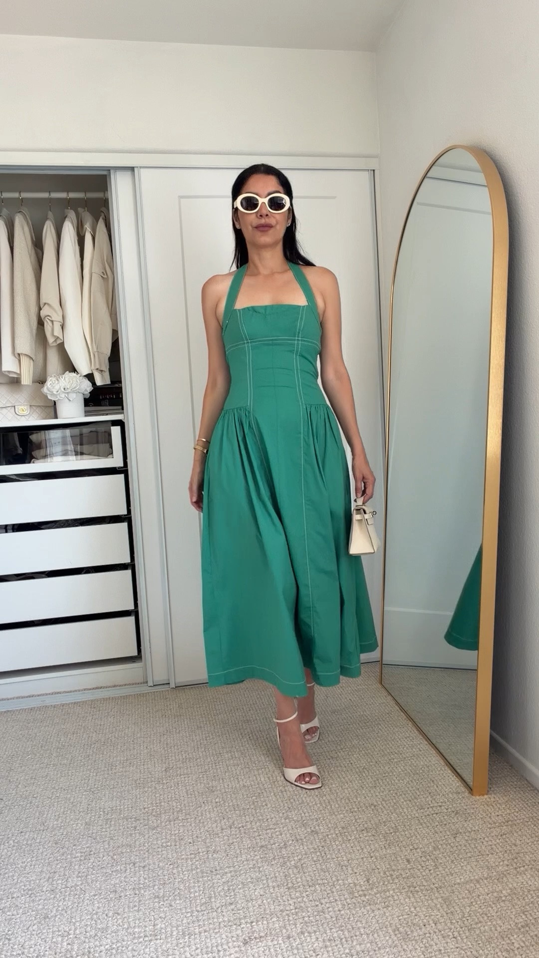Anthropologie green midi dress 💚 Such a flattering dress! The halter neckline and flowy A-line silhouette beautifully accentuate the waist while still feeling effortless and comfortable. Perfect for weddings, date nights, vacation dinners, bridal events or any special occasion.
@Anthropologie 

➡️ Wearing size XXS

➡️ My Body dimensions
Bra: 32C (81 cm)
Waist: 26” (66 cm)
Hips: 38” (96.5 cm)
Height: 5’7” (170 cm)

Anthropologie dress | green midi dress | halter dress | A-line midi dress | flattering dresses | wedding guest dress | cocktail dress | special occasion dress | vacation dress | date night outfit | Anthropologie finds | dresses over 40 | dresses over 50

#Anthropologie #AnthropologieDress #WeddingGuestDress #LTKStyle

#LTKOver40 #LTKootd #LTKgrwm