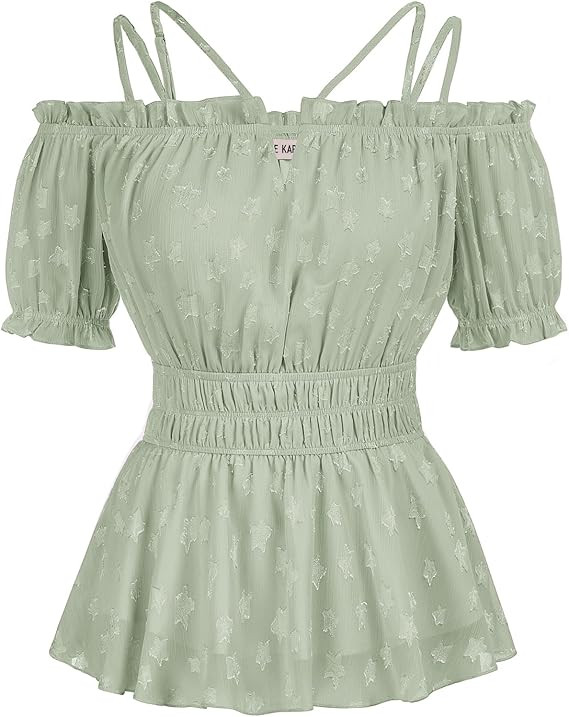 GRACE KARIN Peplum Tops for Women Puff Short Sleeve Chiffon Blouses Cold Shoulder Tops Summer Shi... | Amazon (US)