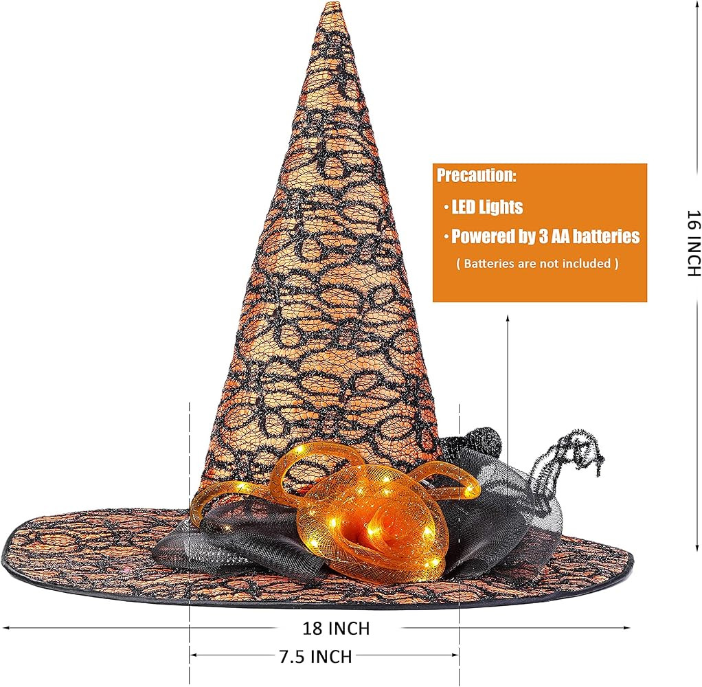 Halloween Witch Hat-Classic Black Felt Hat for Women, Girls, Party Costume Accessory(LED Glowing ... | Amazon (US)