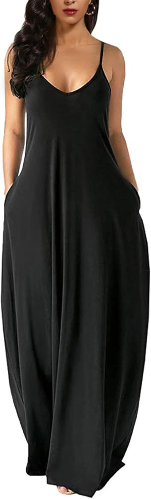 Womens 2023 Casual Sleeveless Sundress Plus Size Loose Plain Long Summer Beach Maxi Dress with Po... | Amazon (US)