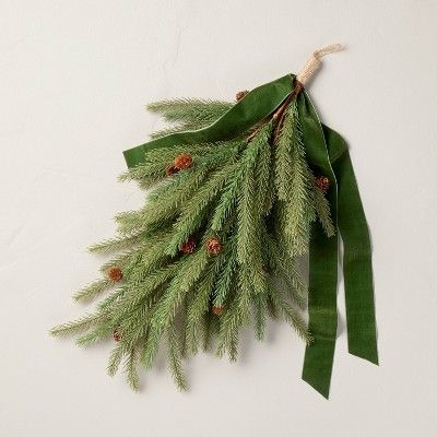 27" Faux Spruce & Pinecone Christmas Swag with Velvet Ribbon Trim - Hearth & Hand™ with Magnoli... | Target