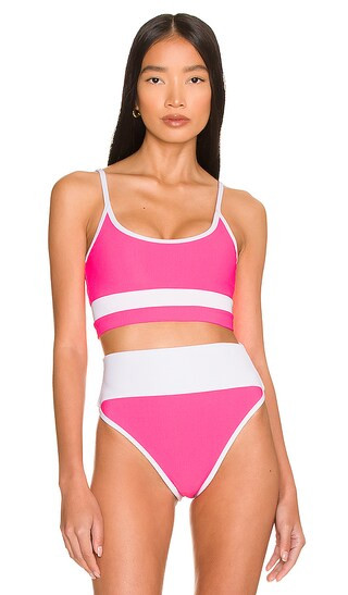 Eva Bikini Top in Neon Pink & White | Revolve Clothing (Global)