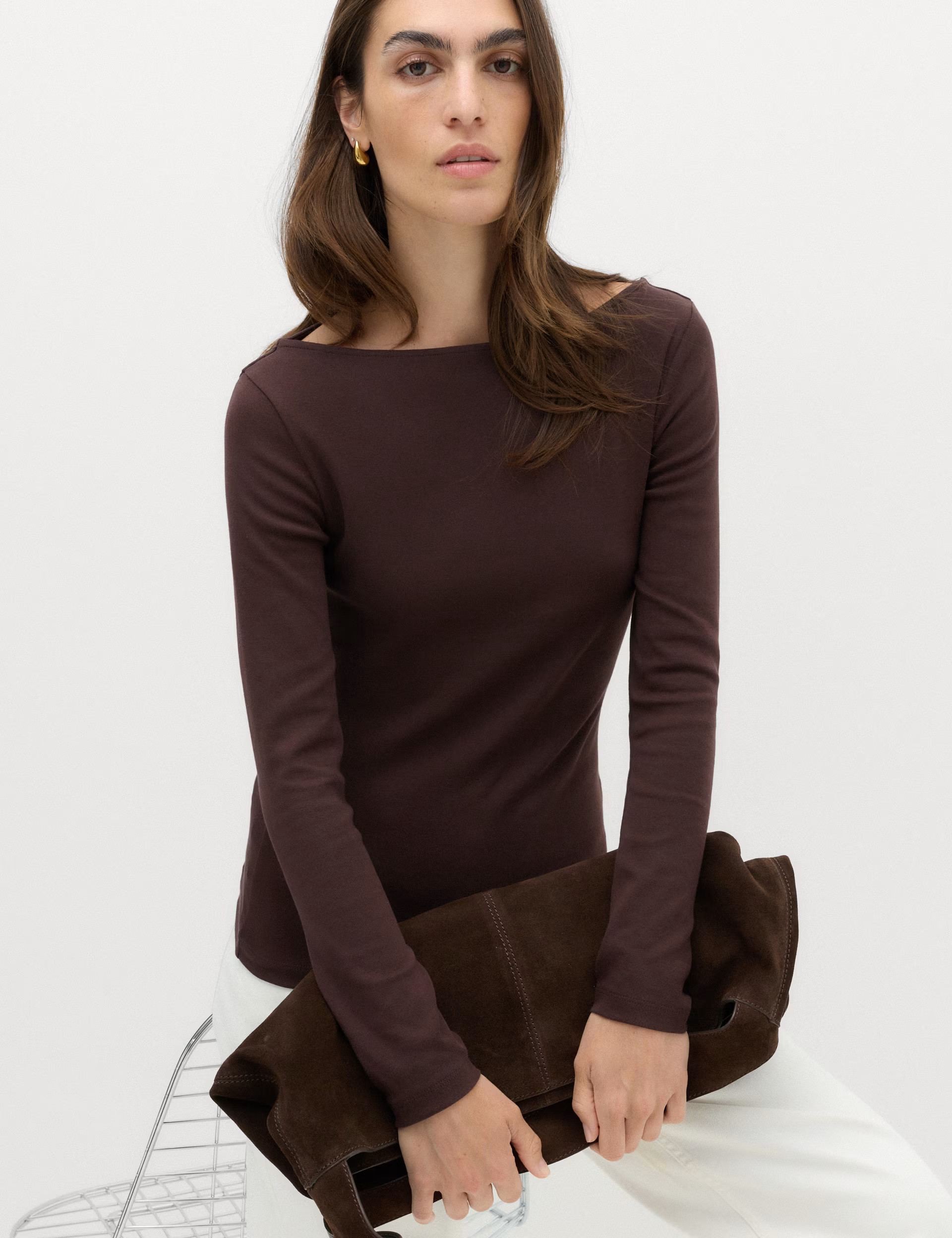 M&S Cotton Rich Premium Slash Neck Top White | Marks & Spencer (UK)