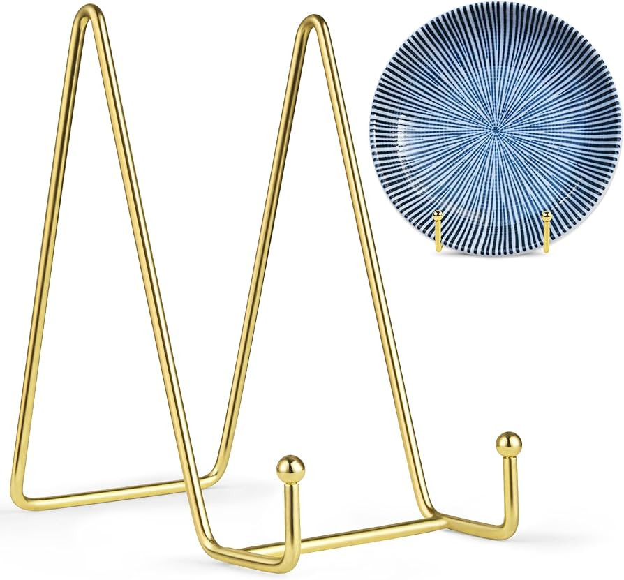 Mocoosy 2 Pack 6 Inch Gold Plate Stands for Display, Metal Square Wire Easel Stand, Plate Holder ... | Amazon (US)