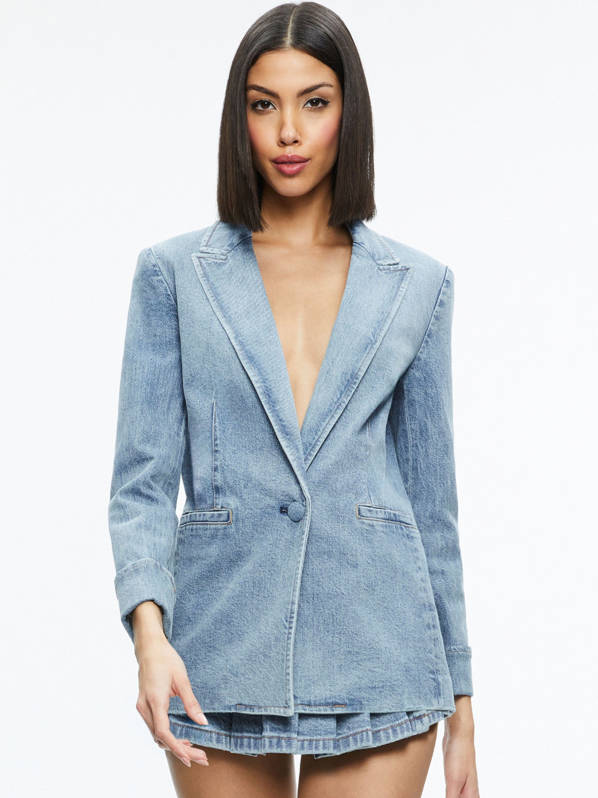 JUSTINE ROLLED CUFF BLAZER + NOAH DENIM PLEATED SKORT | Alice + Olivia
