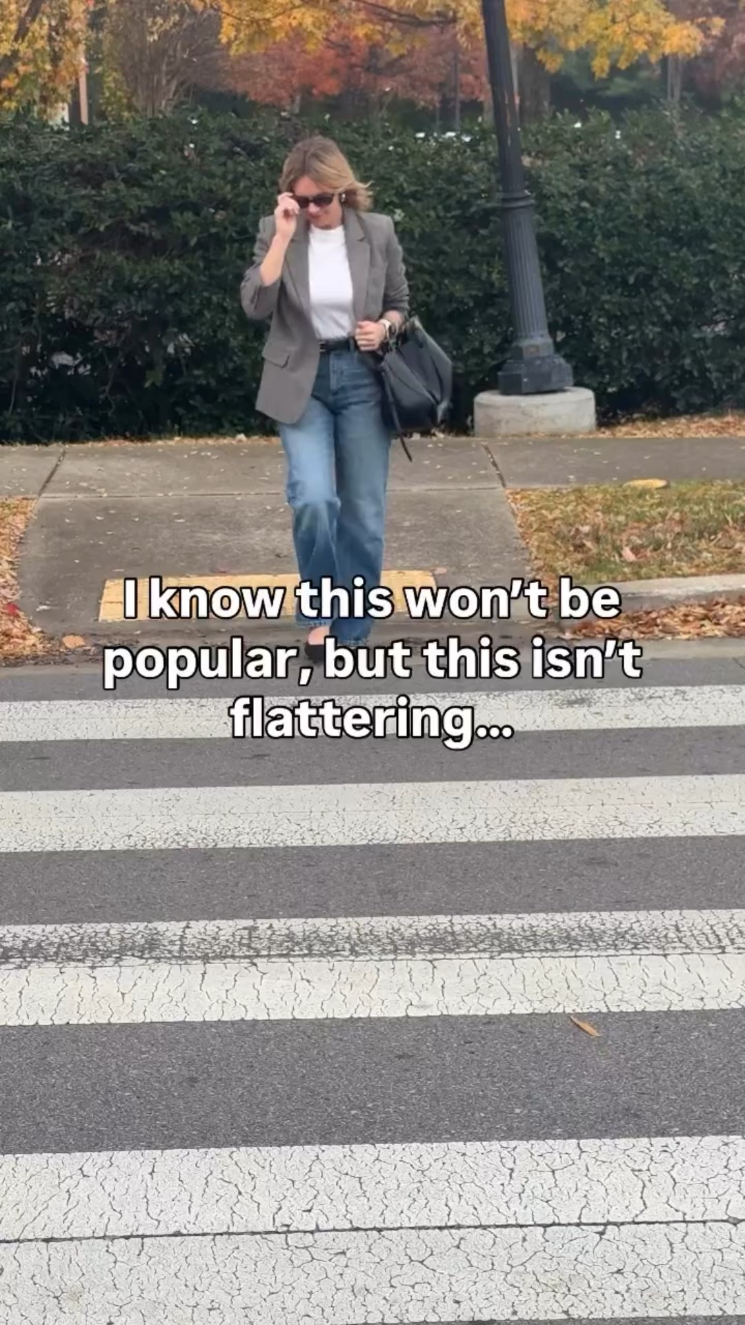 I know this feels counterintuitive — but longer, shapeless tops usually do the opposite of what you want them to do.

Instead of skimming the body, they pull the eye straight across the widest part of the torso and remove all sense of shape. The result? The outfit feels heavier and less intentional.

Flattering outfits aren’t about hiding.
They’re about proportion, structure, and where things hit.

This is one of the most common adjustments we make with clients — and one of the most freeing once you see the difference.