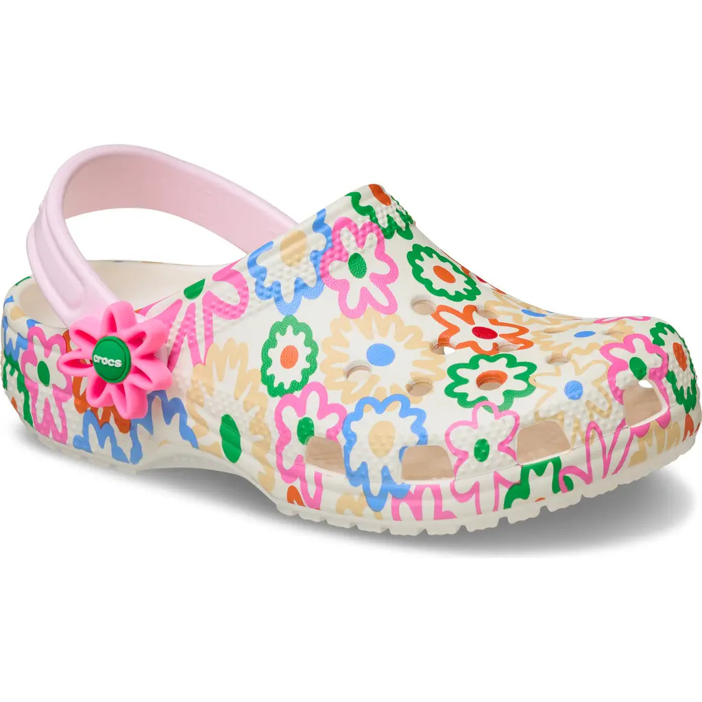 CROCS Kids' Classic Retro Flower Clog in Chalk Multi at Nordstrom, Size 4 | Nordstrom