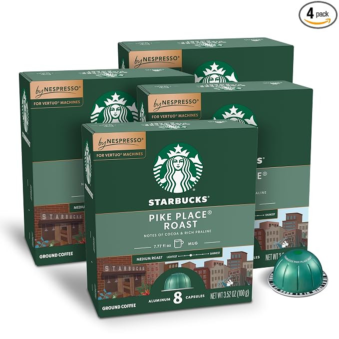 Starbucks by Nespresso Vertuo, Pike Place, Medium Roast Coffee 32-count Coffee Pods, Brews 7.8 oz... | Amazon (US)