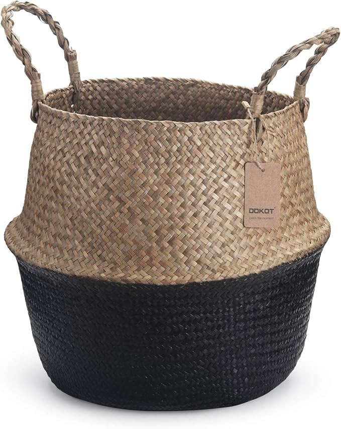 Seagrass Storage Basket, Natural Woven Storage Basket (Black 7 inch D x 8 inch H) | Amazon (US)