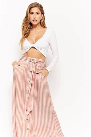 Striped Button-Front Maxi Skirt | Forever 21 (US)