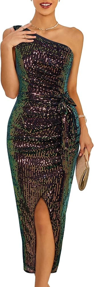 GRACE KARIN Women Sleeveless One Shoulder Sequin Dress Sparkly Glitter Wrap Dress Cocktail Weddin... | Amazon (US)