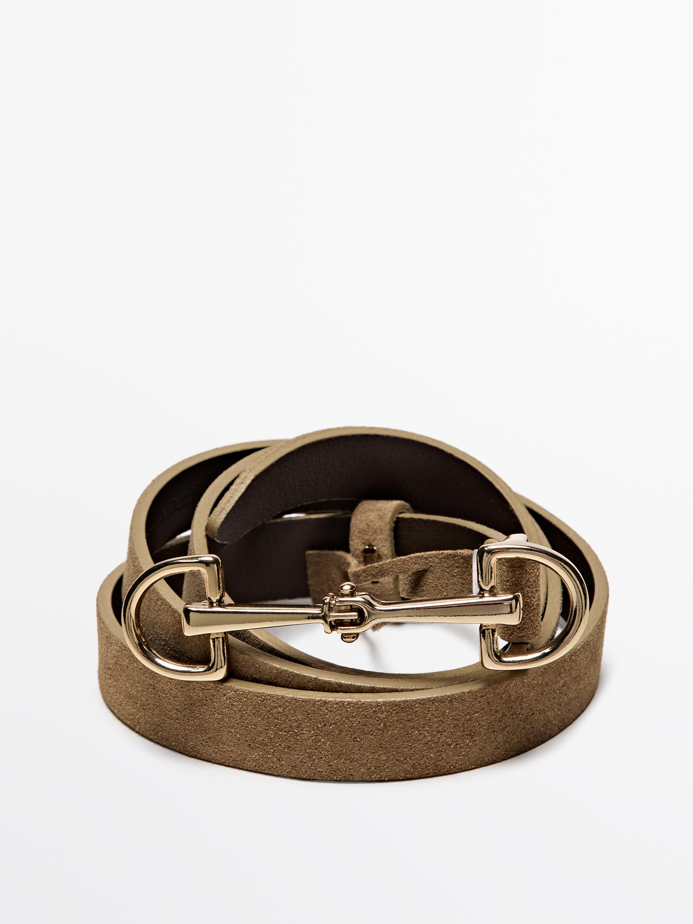 Cintura equestre in pelle scamosciata · Sabbia · Cinture | Massimo Dutti | Massimo Dutti IT