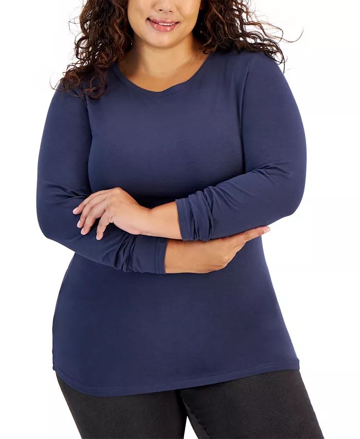 Trendy Plus Size Crewneck Long-Sleeve Top | Macy's