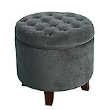 HomePop Velvet Button Tufted Round Storage Ottoman with Removable Lid, Dark Gray | Amazon (US)