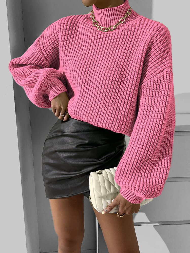 Mock Neck Drop Shoulder Sweater | SHEIN