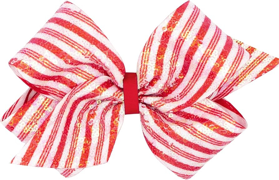 Wee Ones Girls Patriotic-themed Holiday Stripe Printed Sequin Hair Bow, Stripe, King | Amazon (US)