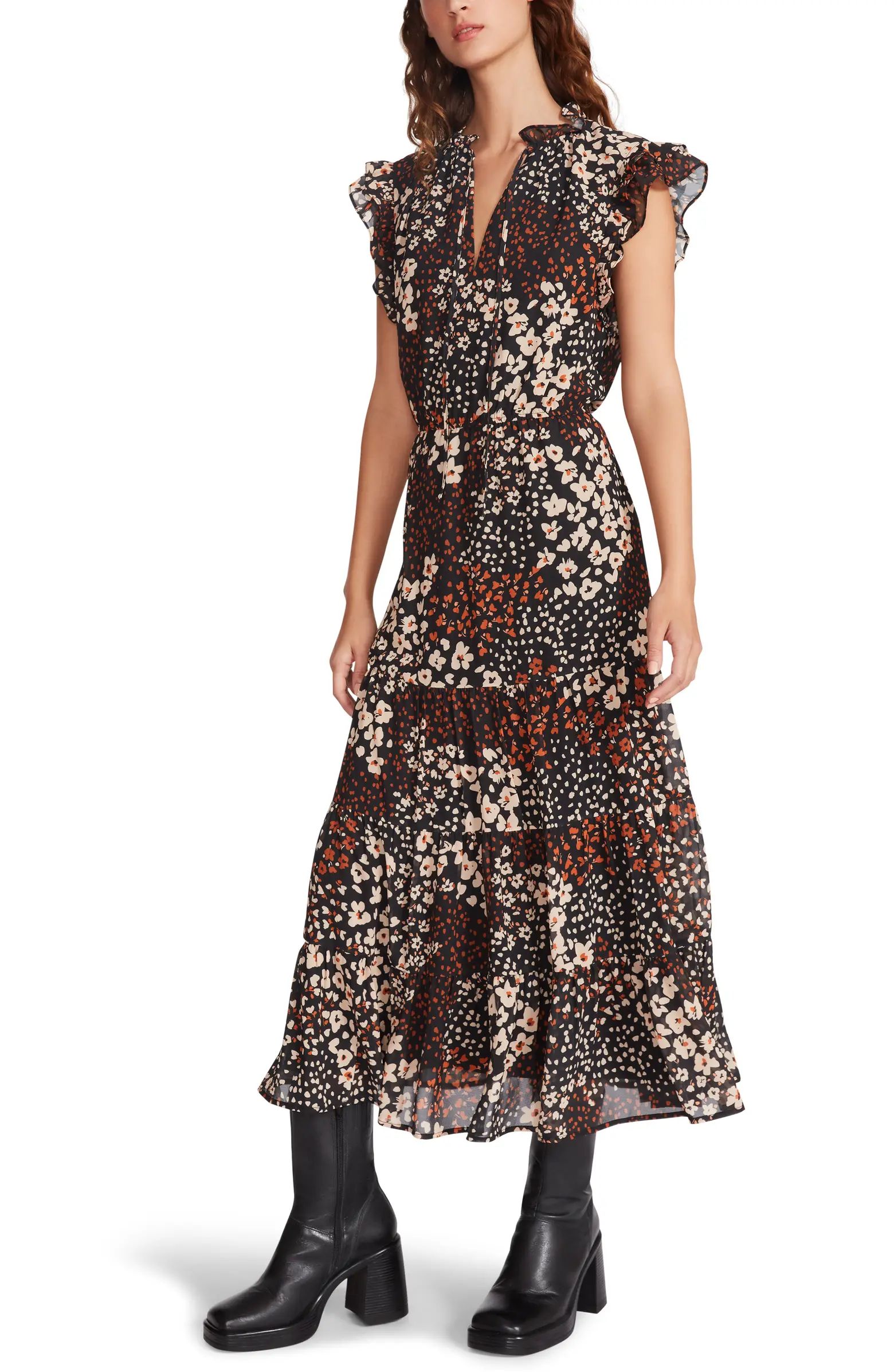 Lillia Floral Ruffle Midi Dress | Nordstrom