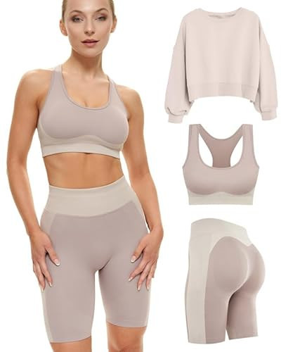 Gym Sets Women 2 Piece or 3, Matching Workout Set Women Shorts Bra, Yoga Workout Outfit, Fitness Exercise Clothes Running Set | Amazon (US)