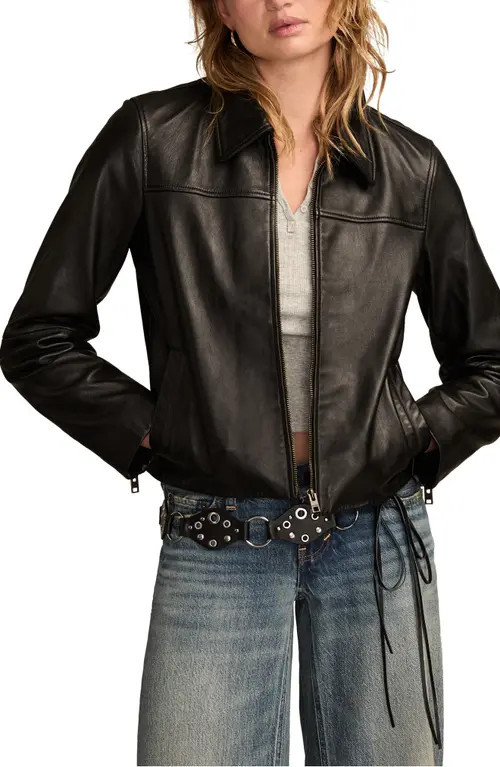 Lucky Brand Zip Crop Leather Jacket in Black at Nordstrom, Size Large | Nordstrom