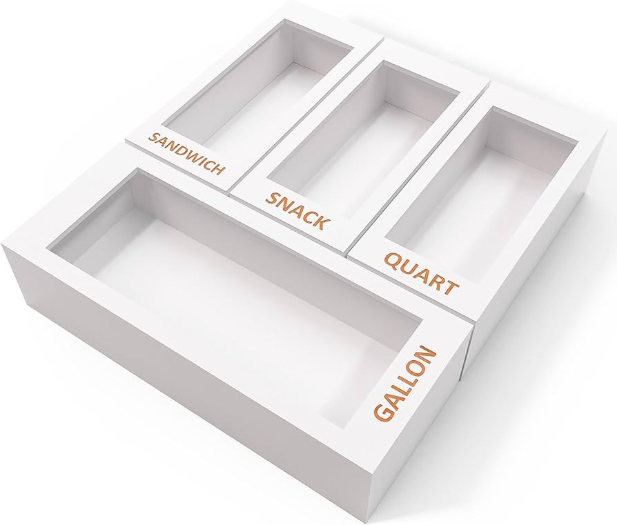 Bamboo Ziplock Bag Storage Organizer for Kitchen Drawer, 4 Separate Food Storage Bag Organizer, 1... | Amazon (US)