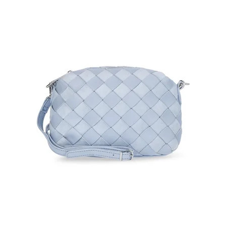 Time and Tru Women's Faux Leather and Suede Woven Camera Crossbody Bag, Blue | Walmart (US)