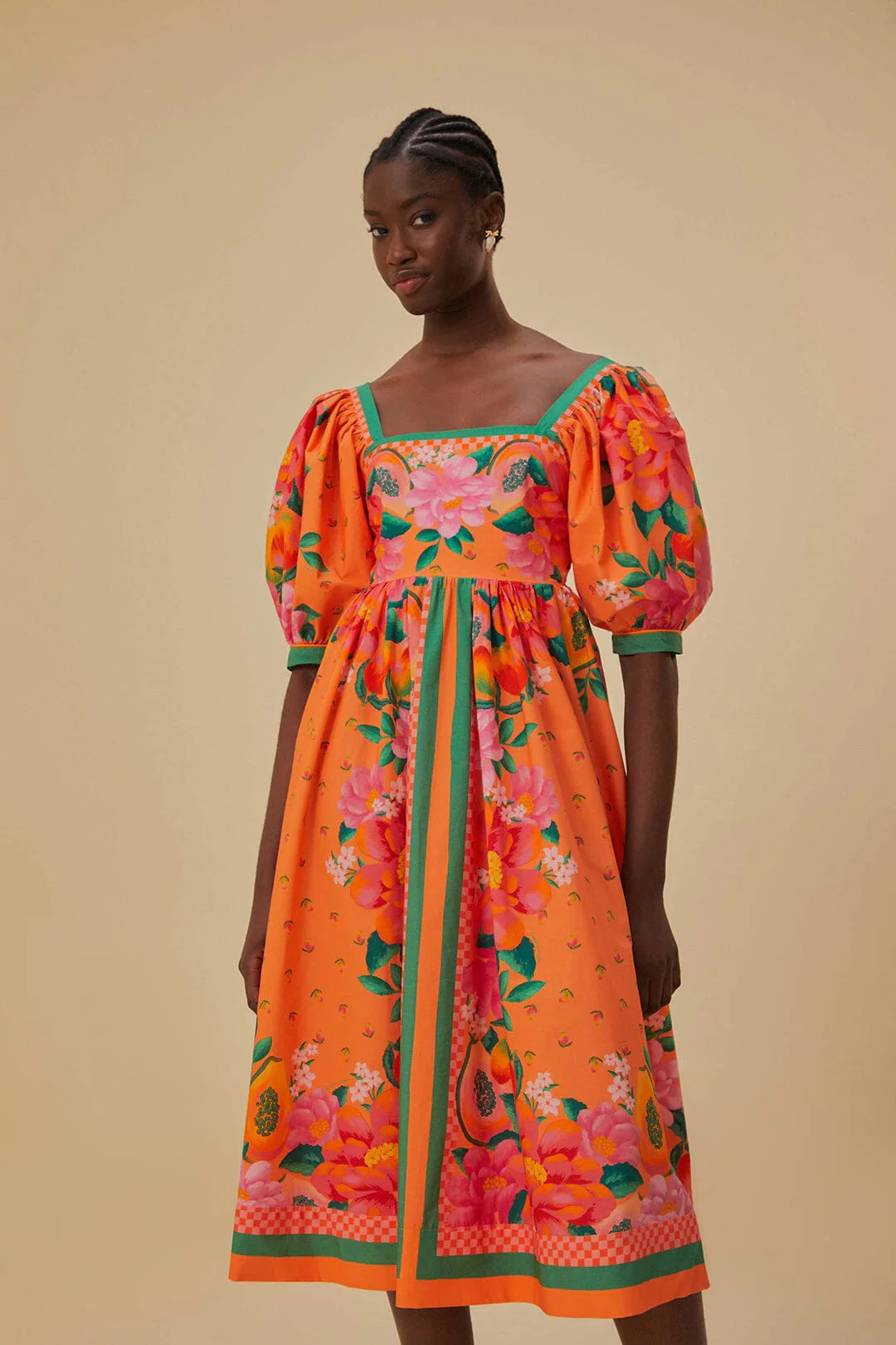 Orange Fruit Garden Scarf Midi Dress | FarmRio (US)