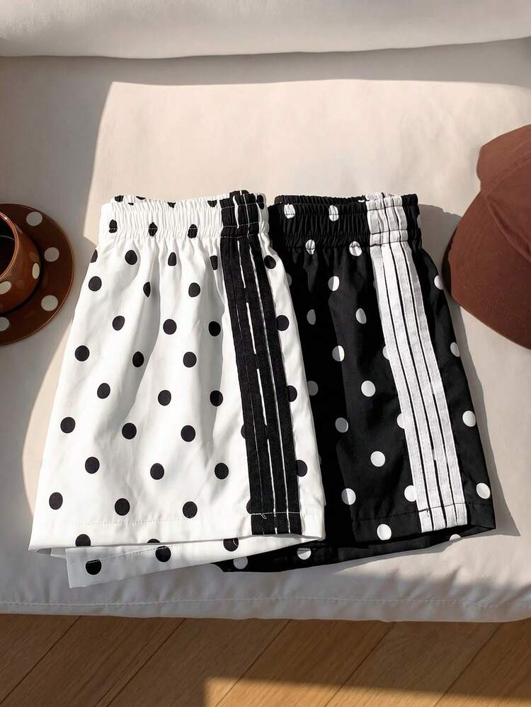 Comfortcana Women's White And Black Polka Dot Black And White Polka Dot Polka Dot Striped Casual ... | SHEIN